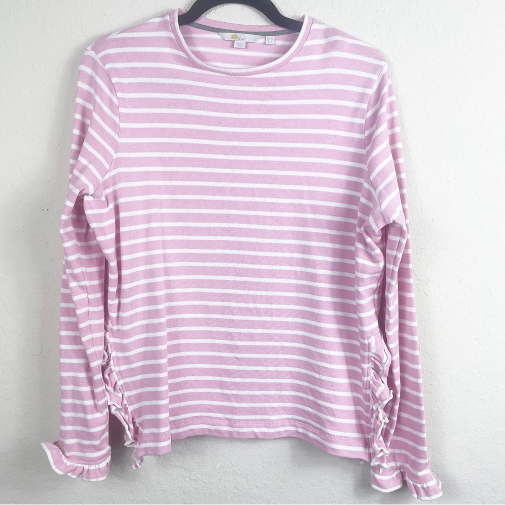 Boden striped pink preppy ruffle detail sweater size 8